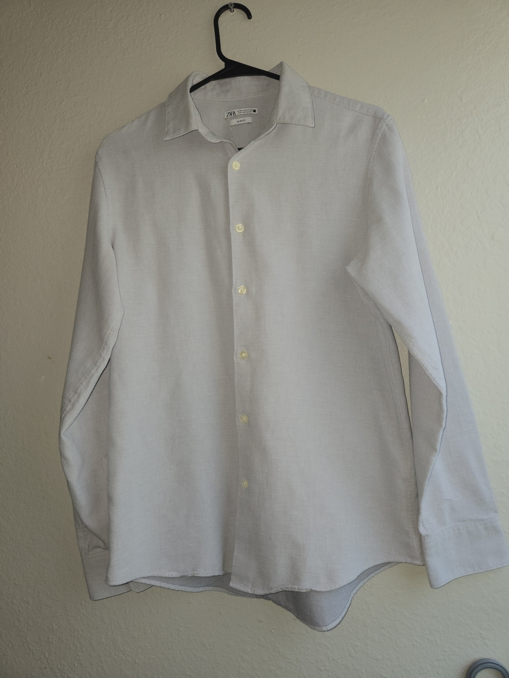 Zara Man Shirt Mens Medium Slim Fit Button Down Long Sleeve Light Gray Textured